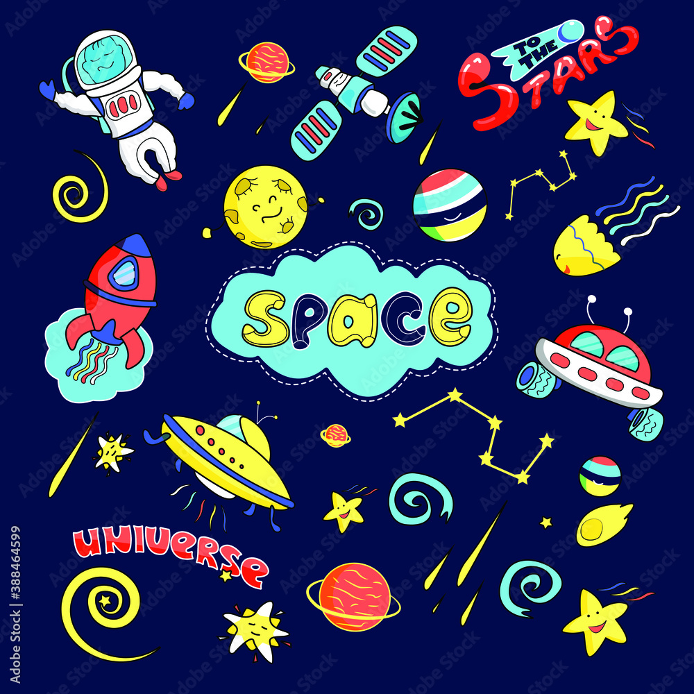 set of vector objects on the subject of space set of vector objects on the subject of space