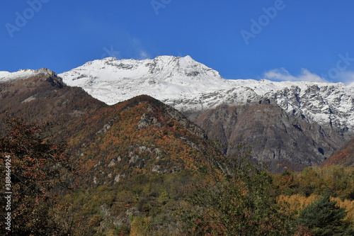 Fototapeta I colori dell'autunno nelle campagne della Valsusa con il Rocciamelone imbiancat