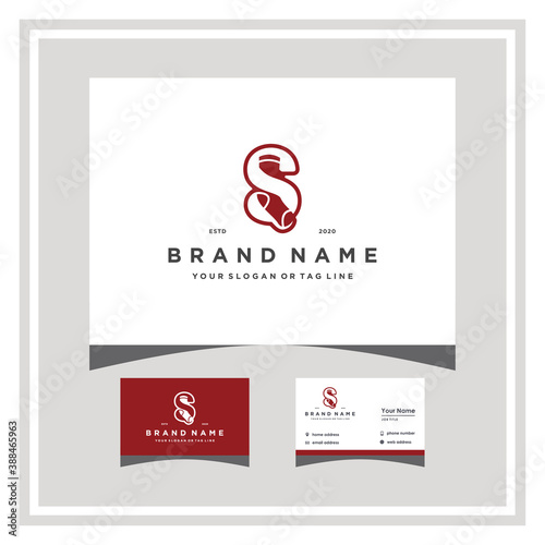 letter S socks logo design with a business card vector