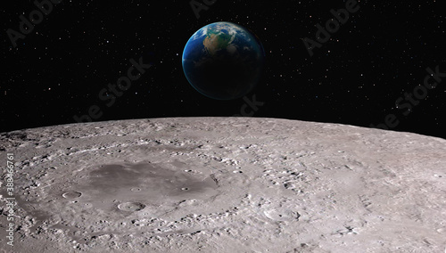 The Earth as Seen from the Surface of the Moon - Elements of this Image Furnished by NASA