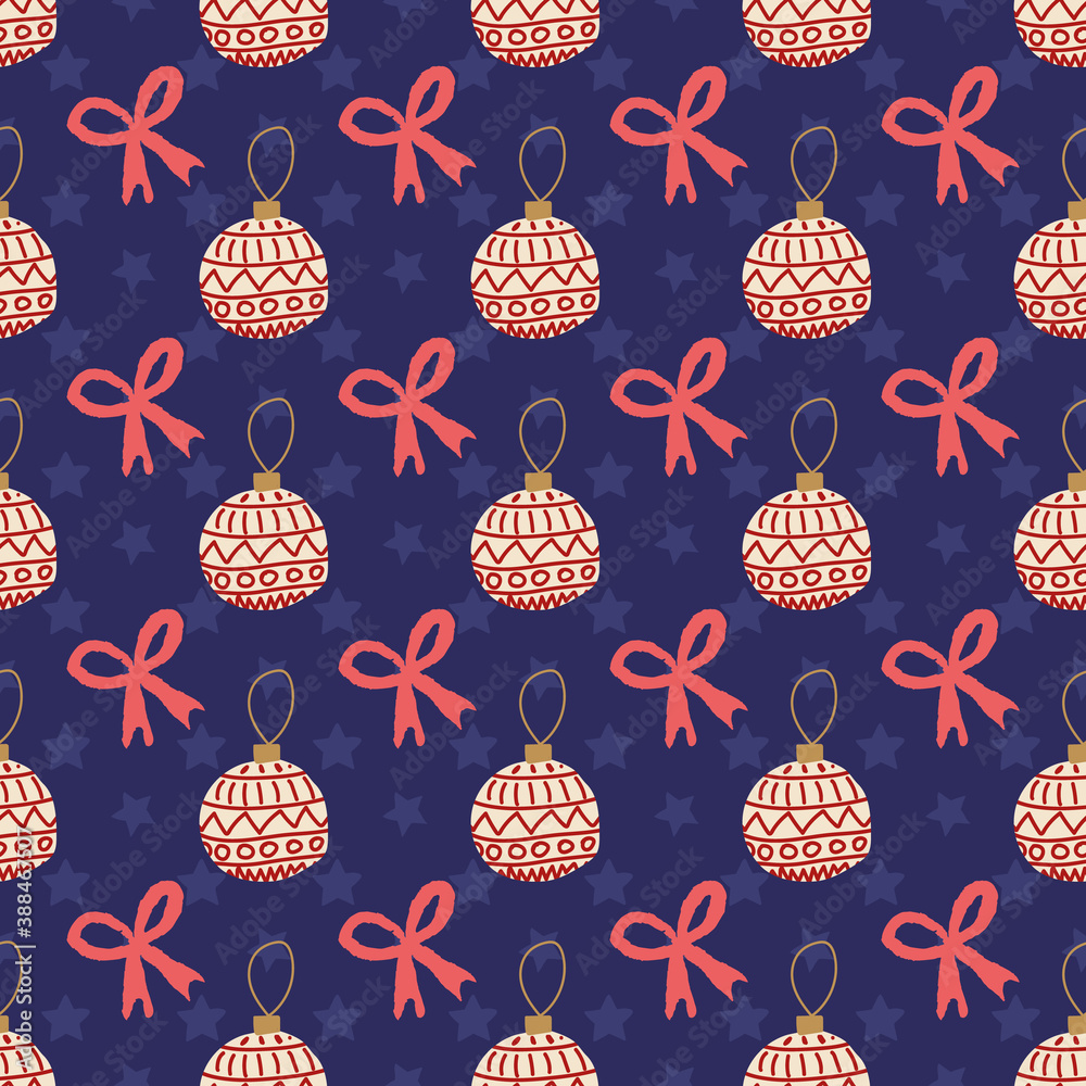 Fototapeta premium Christmas Ornament Ball Decoration Ribbon Star Seamless Pattern