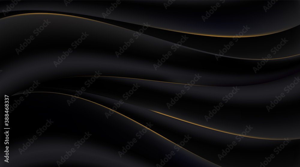 Black gradient abstract golden curve lines background - obrazy, fototapety, plakaty 