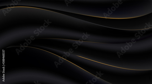 Black gradient abstract golden curve lines background