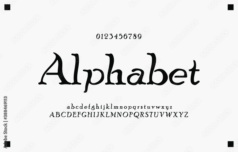Alphabet creative letters font and number. Classic Lettering Monochrome Design. Typography fonts regular uppercase and lowercase. Vector illustration eps10 Alphabet creative letters font and number. Classic Lettering Monochrome Design. Typography fonts regular uppercase and lowercase. Vector illustration eps10