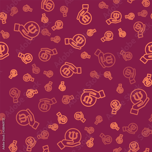 Brown line Psychology icon isolated seamless pattern on red background. Psi symbol. Mental health concept, psychoanalysis analysis and psychotherapy. Vector.