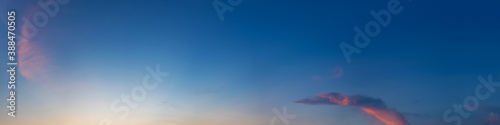Twilight panorama sky background with colorful cloud in dusk. Panoramic image.