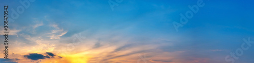 Twilight panorama sky background with colorful cloud in dusk. Panoramic image. © tanarch