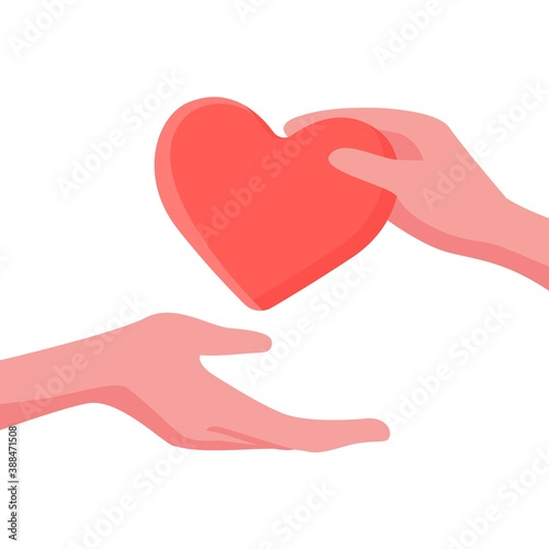 Give and take care and help concept with heart and hand. Vector