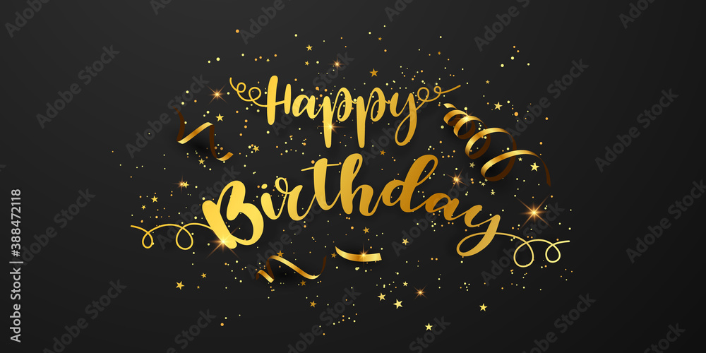 Happy Birthday glod celebration background with confetti.