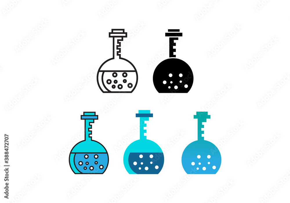 Obraz premium Simple chemical and laboratory colorful flacks or jar vector icons set. 