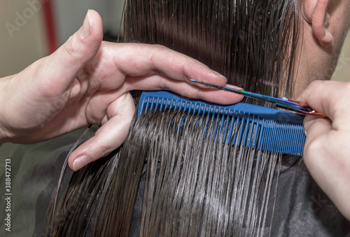 Lange Haare schneiden an einer Frau