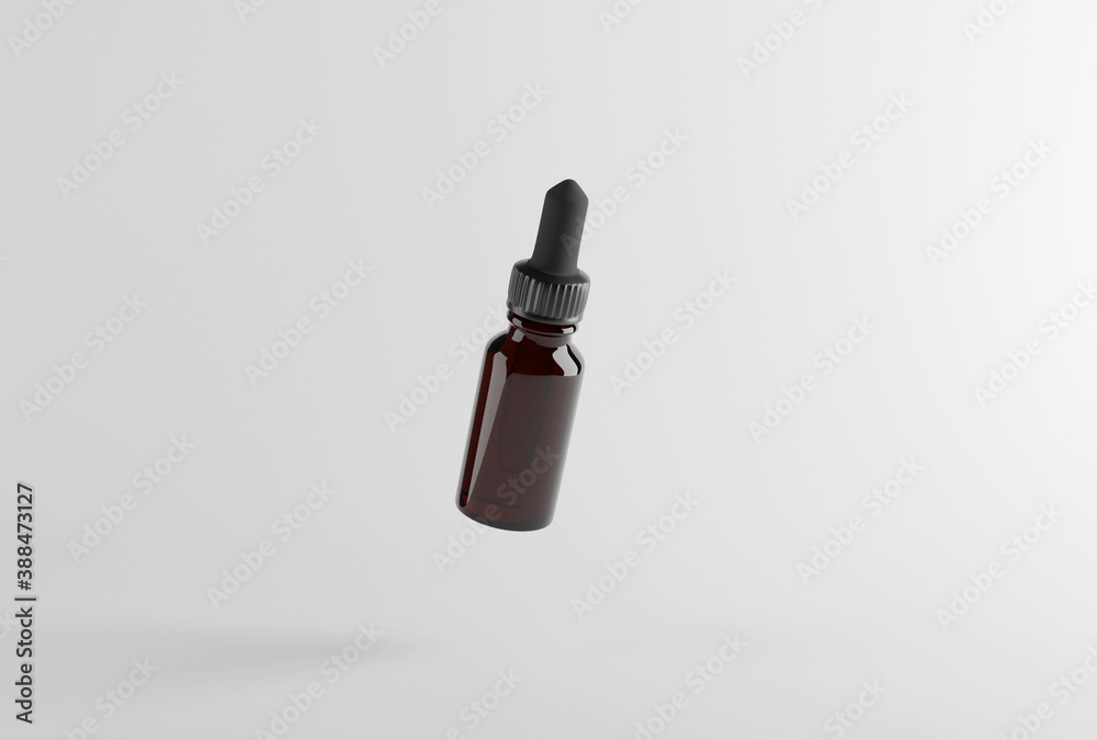 Glass brown bottle with essential oils and dropper. 3d render. mock up Glass brown bottle with essential oils and dropper. 3d render. mock up