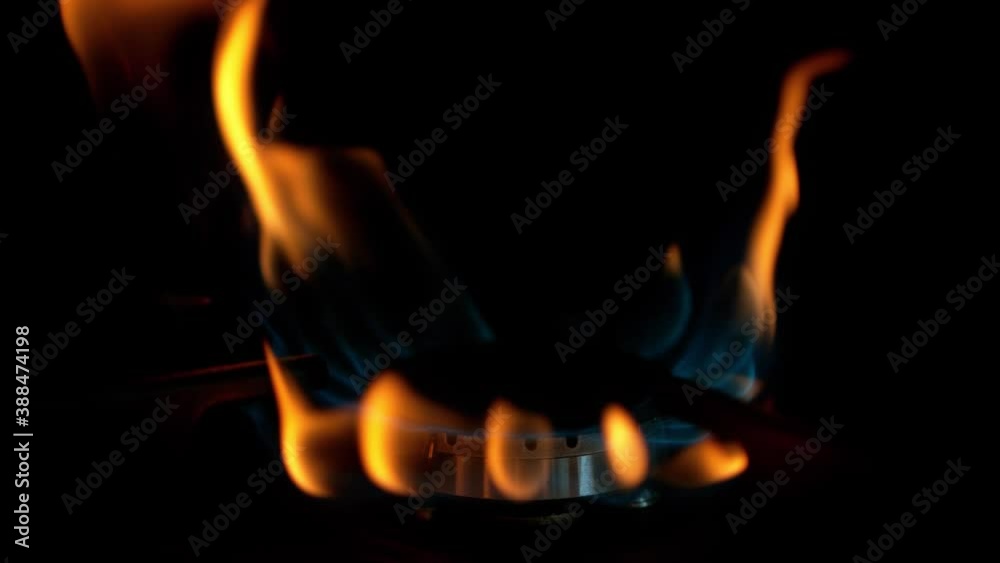 Super Slow Motion Shot of Igniting gas Stove at 1000 fps.