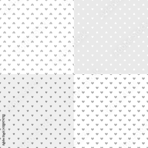 Set of backgrounds with hearts. Seamless pattern. Black and white illustration