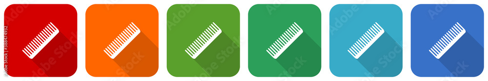 Comb, style, haircut, hair salon icon set, flat design vector illustration in 6 colors options for webdesign and mobile applications Comb, style, haircut, hair salon icon set, flat design vector illustration in 6 colors options for webdesign and mobile applications