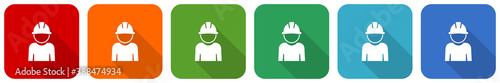 Engineer, worker, manager, employe icon set, flat design vector illustration in 6 colors options for webdesign and mobile applications