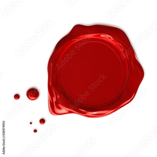 Dark red wax seal isolated on white background. 3D illustration.