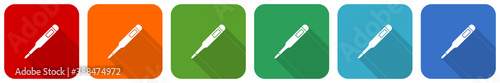Electronic digital medical thermometer icon set, flat design vector illustration in 6 colors options for webdesign and mobile applications
