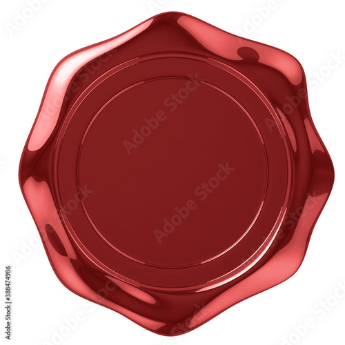 Dark red wax seal isolated on white background. 3D illustration.