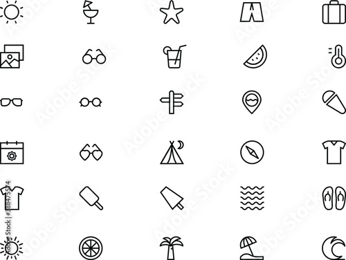 
Summer and Beach Line Icons 
