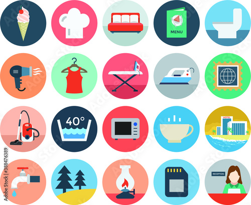 
Hotel and Restaurant Flat Colored Icons 
