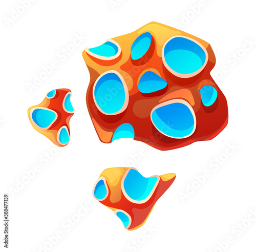 Fantastic asteroid with craters, alien space rock, fantastic meteorite, colorful meteorite for gameplay, alient celestial body, sci-fi cosmic object, formless asteroid piece isolated on white
