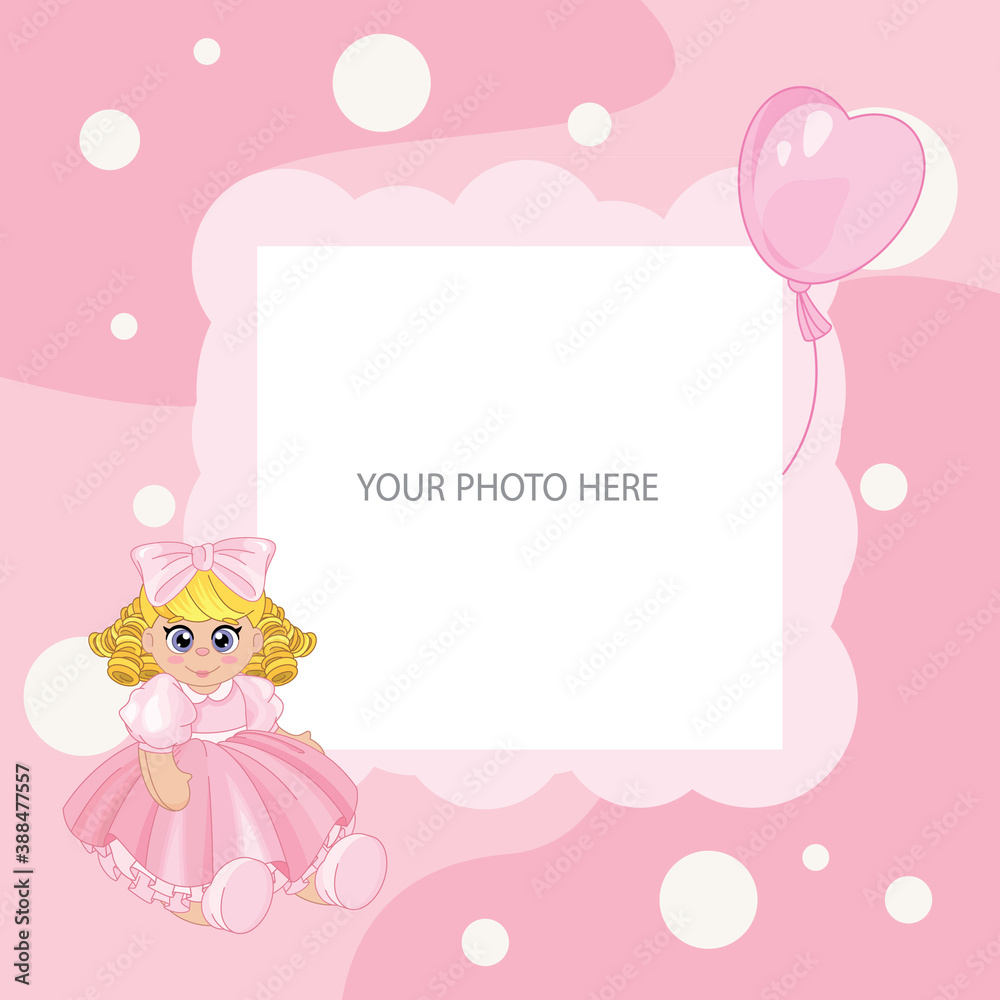 Baby girl shower card. Arrival card with place for your text