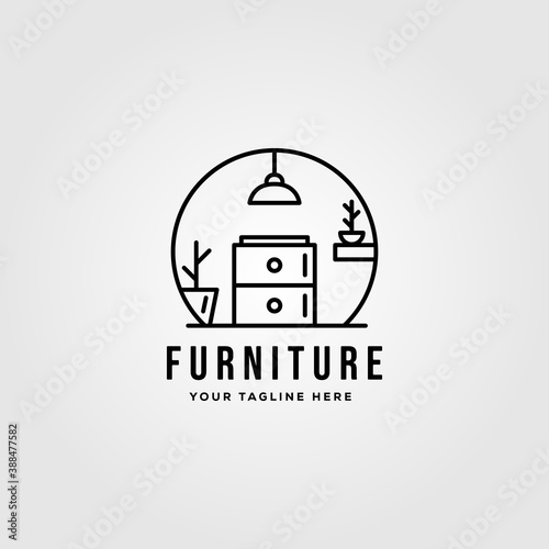minimalist furniture logo vector illustration design, line art furniture logo