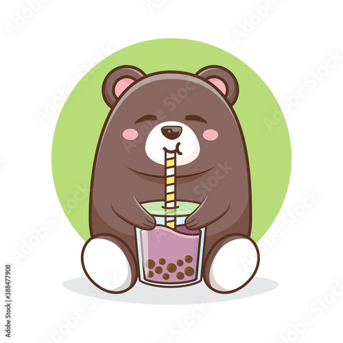 character bear drinking boba drink vector