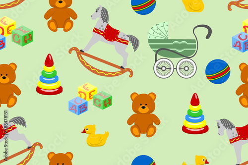 children's toys - horse, bear, cubes, pyramid, ball - seamless pattern