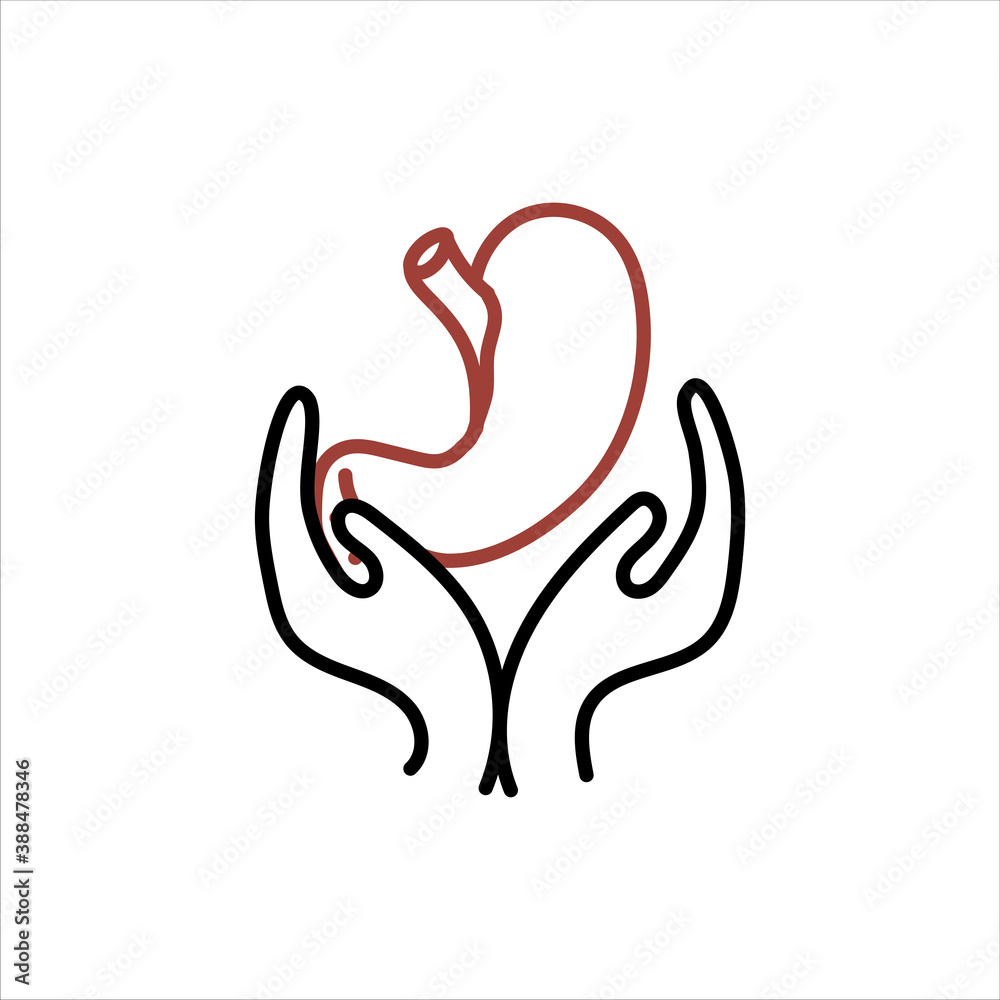 Stomach in hands. Icon isolated. Vector medical illustration. Stomach in hands. Icon isolated. Vector medical illustration.