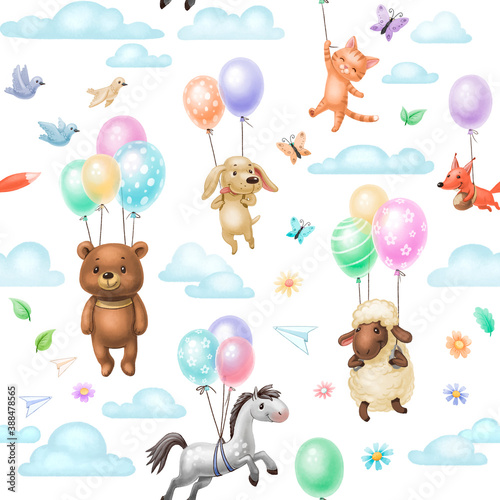 pattern animals in clouds on balloons isolated on white