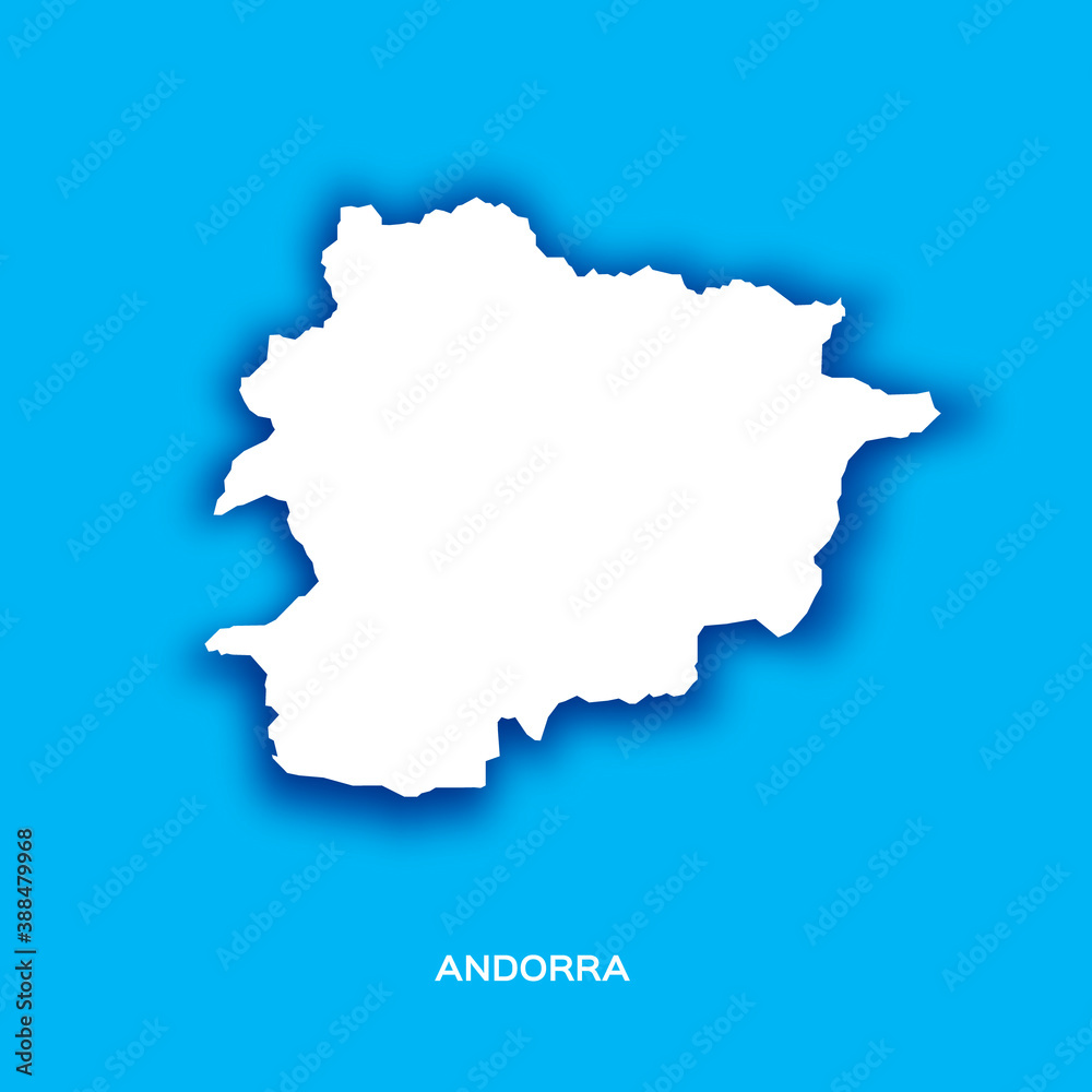 Andorra map card in paper cut style on blue background.