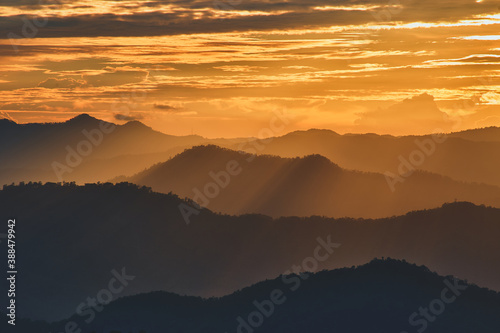 Fototapeta Naklejka Na Ścianę i Meble -  fog and cloud mountain valley sunset landscape, Doi Pui Chiang Mai Thailand