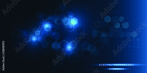Futuristic hexagon network pattern digital future technology background banner and wallpaper. © Digital technology 