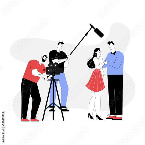 Melodramatic film making romantic scene with actors