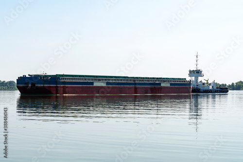 Fényképezés Tanker barge with grain on the Ukraine Dniepr river