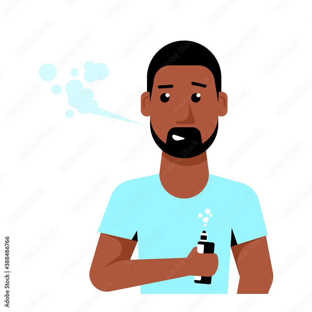 Male Character Enjoying Vape Smoking, Flat Style Vector on White Background