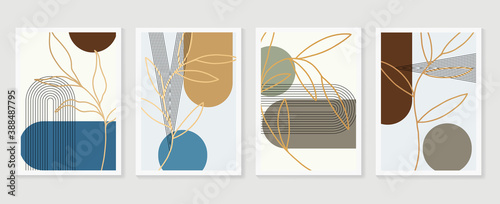Luxury botanical golden Texture wall art vector set. Marble art design with abstract shape and gold pattern. Design for print, cover, wallpaper, Minimal and  natural wall art. Vector illustration.