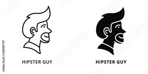 Hipster Guy Head Avatar Icon Line And Glyph Style. Male Profile Photo Silhouette Symbol Illustration. Father Person Avatars Logo Vector. People Character User Profile