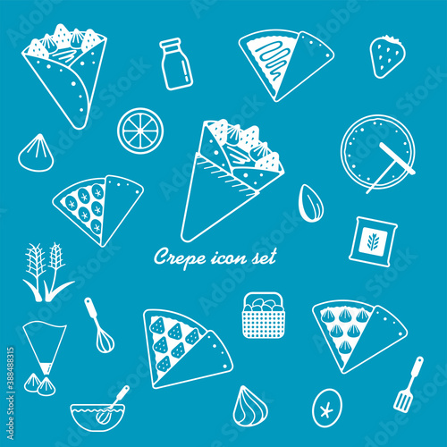 Crepe & sweets icon illustration set.