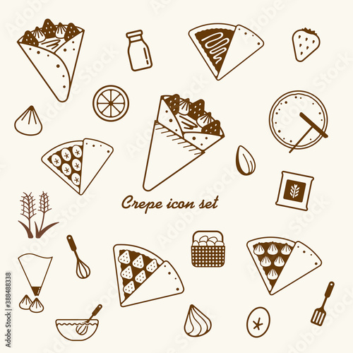 Crepe & sweets icon illustration set.