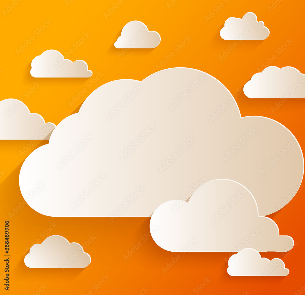 Abstract speech bubbles in the shape of clouds. For social networks on orange background. Paper art and digital crafts style. Abstract speech bubbles in the shape of clouds. For social networks on orange background. Paper art and digital crafts style.