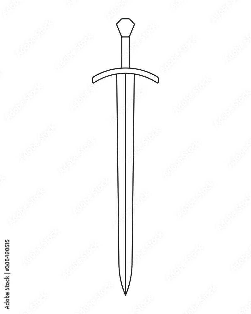 Sword vector illustration icon. Military or heraldry symbol. Protection and security sign. Medieval or knight weapon. Fantasy longsword logo. Clip-art silhouette. Sword vector illustration icon. Military or heraldry symbol. Protection and security sign. Medieval or knight weapon. Fantasy longsword logo. Clip-art silhouette.