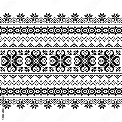 Ukrainian, Belarusian folk art embroidery seamless vector pattern - Vyshyvanka traditional embroidery repetitive design inspired by retro art from Ukraine and Belarus
 