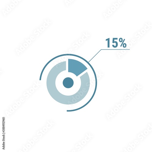 Percentage diagram graph, 15 fifteen percent vector circle chart, ui design