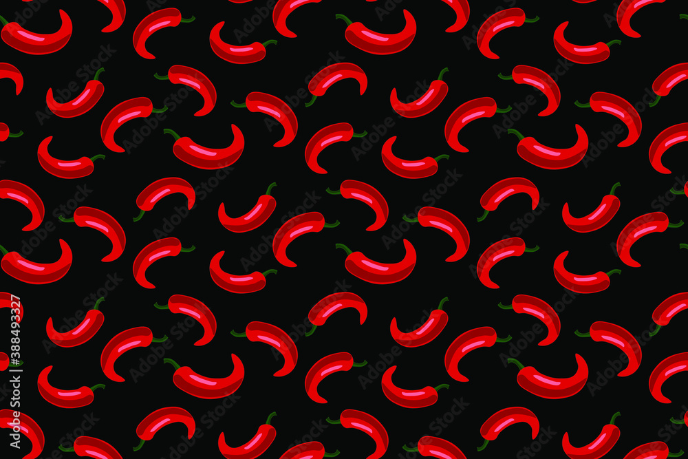 Seamless pattern with red hot peppers on a black background Seamless pattern with red hot peppers on a black background