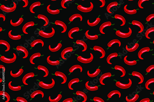 Seamless pattern with red hot peppers on a black background