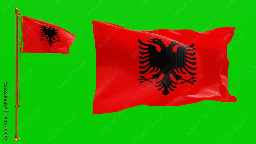 Flags of Albania with Green Screen Chroma Key High Quality 4K UHD 60FPS
