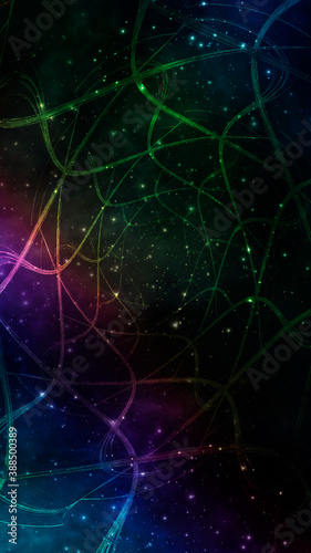 Abstract fractal fantastic space background with network. Vertical banner.